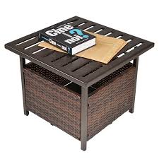 Mosaic patio side table outdoor bistro coffee table plant end table small porch table indoor round glass balcony hummingbird pattern. Outsunny Outdoor Rattan Wicker Patio Coffee Table W Umbrella Hole Suitable For Garden Backyard Brown Walmart Canada