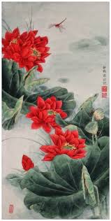 Saatchi Art Artist Qin Shu Painting Original Chinese Gongbi Painting Red Lotus Flower In The Sunshine Art Lotus Art Lotus Painting Chinese Art Painting