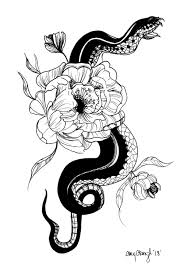 Black And White Snake Tattoo Drawing Floral Illustration Illustration Tattoo Drawing Ink Illustration Portrait Black And White Peony Peony Dra Snake Drawing Ink Illustrations Peony Drawing