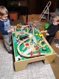 The table has an inch edge that keeps everything nicely within, no more dropping tracks. Kidkraft Waterfall Mountain Train Set Table Walmart Com Walmart Com
