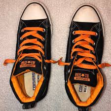 Black And Orange Converse High Tops Converse Shoes Converse High Tops Color Black Orange Size 9 Converse High Tops Colors High Tops Converse High