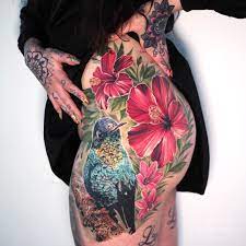 By Ester Tarabal Hummingbird Tattoo Hibiscus Color Realism Flowers Tattoos For Women Flowers Hibiscus Tattoo Back Tattoos Women
