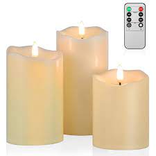 • made of a 100% paraffin wax exterior with plastic center. Buy Angelloong Upgraded Flickering Flameless Candles Most Realistic Waterproof Led Candles With Remote And Timer Set Of 3 Battery Operated Pillar Candles For Kids Home Decoration Online At Low Prices In India