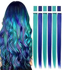 Amazon Com Blue Teal Hair Extensions Colored Party Highlights Straight Hair Extension Clip In Teal Hair Color One Piece Hair Extensions Teal Hair Extensions