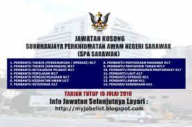 Pelbagai kerja kosong swasta, part time, freelance, full time & internship 2020/2021 terkini. Jawatan Kosong Suruhanjaya Perkhidmatan Awam Negeri Sarawak Spa Sarawak 15 Julai 2016