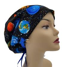 Women's Surgical Scrub Hats, or Scrub Caps- Planets and Galaxy -cotton 100% 