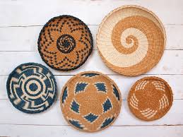 Wall Basket Set African Inspired Wicker Plate Bohemian Decor Etsy Baskets On Wall Boho Basket Home Decor Baskets