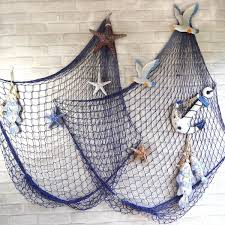 Mediterranean Style Decorative Fish Net With Shells Blue White Fish Net Decor Hanging Wall Decor Beach Decor