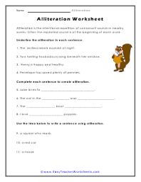 Alliteration Worksheets Reading Comprehension Worksheets English Writing Skills Grammar Worksheets