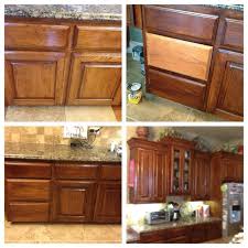 Want To Stain Our Builder S Grade Oak Cabinets So They Re Warmer Must Find Moti Stained Kitchen Cabinets Kitchen Cabinets Before And After Staining Cabinets