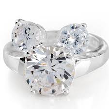 Disney R White Diamond Simulant 3 Stone Mickey Mouse Ring Disney Engagement Rings Mickey Mouse Ring Mickey Mouse Jewelry