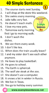 40 Simple Sentences Examples 40 Example Of Simple Sentence Example Sentences Example Of Simple Sentence Sentence Examples Simple Sentences