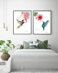 Hummingbird Print Set Of 2 Poster Watercolor Painting Vertical Etsy In 2020 Hummingbird Wall Art Print Sets Botanical Print Set
