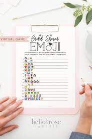 Bridal Shower Emoji Pictionary Virtual Printable Game Etsy In 2021 Printable Bridal Shower Games Bridal Games Rustic Wedding Games
