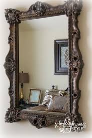 Black And Gold Mirror Frame How To Update A Mirror With Paint Highstyle Restyle Mirror Painting Gold Framed Mirror Painting Mirror Frames