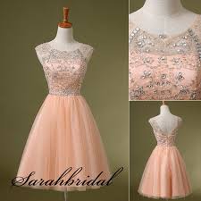 2015 Charming Peach Pink Beads Homecoming Dress Short Prom Dresses Cocktail Dresses Party Gown With Images Mini Prom Dresses