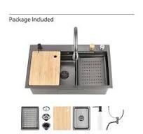 Multifunctional Overmount Sink with Pull-down&Waterfall Faucet&Cutting  Board | eBay