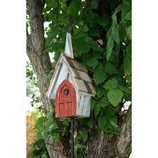 Flock Of Ages White Birdhouse With Red Door Heartwood Birdhouses Bird Feeders Birdhouses Decorative Bird Houses Bird House Bird House Kits