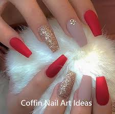 Trendy winter red coffin nail designs for the christmas and new year; 20 Trendy Coffin Nail Art Designs Naildesign Coffinnail Red Acrylic Nails Coffin Nails Designs Christmas Nails Acrylic