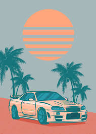 Nissan skyline r34 aesthetic wallpaper : Skyline R34 Gtr Sunset Poster By Wellyans Saputra Displate