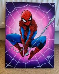 Spidey Canvas Spiderman Girly Art Acrylic Painting Paint Web Pink Purple Hand Spiderman Canvas Art Avengers Painting Spiderman Canvas Painting