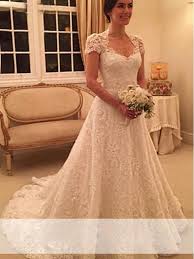 A Line Lace Short Sleeves Sweetheart Court Train White Wedding Dresses Wedding Dress Ball Gowns Wedding Court Train Wedding Dress Wedding Dress Illusion Back