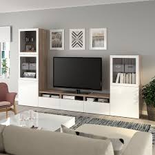 Ikea Besta Tv Storage Combination Glass Doors Walnut Effect Light Living Room Tv Ikea Living Room Living Room Tv Unit Designs