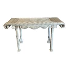 Asian Style White Wicker Console Table In 2020 White Wicker White Console Table Wicker Coffee Table