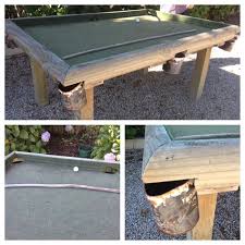 Diy Upcycled Outdoor Pool Table Paint Cans As Pockets And Long Sticks As Cues Outdoor Pool Table Pool Table Repair Dining Room Pool Table