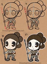 How To Draw Cartoon Chibi Rey From Star Wars The Force Awakens Drawing Tutorial How To Draw Step By Step Drawing Tutorials Star Wars Drawings Star Wars Cartoon Star Wars Quilt