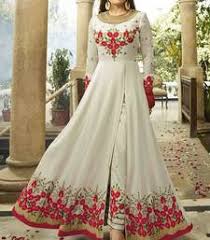 Providing you the best range of stylish partywear gown, ladies partywear dark green floral embroidered layered indo western gown is designed for festive occasion. White Anarkali Latest White Anarkali Dress Online