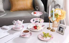 English china cake platter pattern floral liberty of london. London Boutique 3 Tiered Cake Stands Plates Porcelain Lilac Lavender Rose Floral Design Gift Box Butterflies Amazon Co Uk Home Kitchen