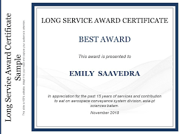 A certificate acknowledges a special achievement or verifies a qualification. Long Service Award Certificate Sample Presentation Graphics Presentation Powerpoint Example Slide Templates