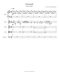 Grenade By Bruno Mars Quintet Sheet Music For Piano Violin Drum Group Viola Mixed Quintet Musescore Com
