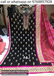Black And Pink Combination Salwar Suit Semi Stitched Georgette Suits Jarjet Shirt With Badla Zari Work Pure Chiffon Shufon Duppatta And Shantoon Santoon Salwar Gota Patti Suits Combination Dresses Salwar Suit With Price