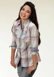 Roper Womens Pastel Ombre Plaid Western Snap Shirt