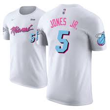 The miami heat city edition jersey pays homage to the original miami arena and 'miami vice'. Men Derrick Jones Jr Heat 5 City Edition White T Shirt