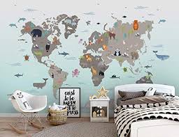 Educational wallpaper for kids can provide immense learning opportunities to your kid while enhancing the look of your his/her room. Amazon Com Animal World Map Wallpaper Kids Poster Wallpaper Design Animals Turquoise And Grey Kids Room Animal Children S Room Mural Peel And Stick Turquoise Background M0230d Handmade