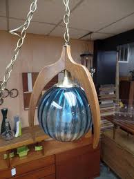 Vintage mid century modern mcm geometric swag lamp atlantavintagefinds. Mid Century Modern Walnut Swag Lamp With Blue Glass Shade From Peg Leg Vintage Of Beltsville Md Attic