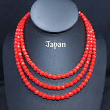 Japanese Red Crystal Beaded Necklace Three Strands Vintage Etsy Crystal Bead Necklace Beaded Necklace Red Crystals