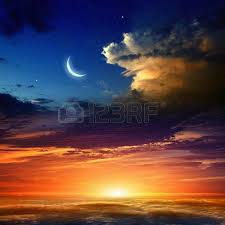 Beautiful Background New Moon In Dark Blue Sky With Stars Red Sunset Beautiful Backgrounds Star Sky
