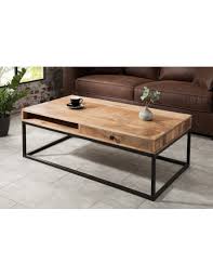 table basse design industriel coloris naturel et noir en bois massif et metal table basse design table de salon design et table basse