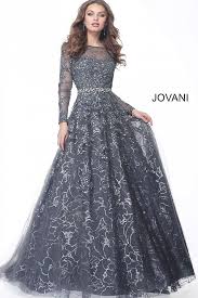 Jovani 51838 Gunmetal A Line Embellished Evening Dress Evening Dresses With Sleeves Indian Gowns Dresses Long Sleeve Evening Dresses