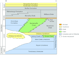 schematic chart showing upper silurian to upper devonian