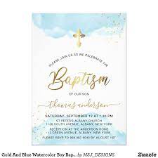 Gold And Blue Watercolor Boy Baptism Invitation Zazzle Com In 2021 Christening Invitations Boy Christening Invitations Elegant Baptism Invitations