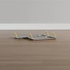 The tray has pads on the bottom to protect your furniture surfaces and measures 16.5 in. Artstation Silver Stainless Steel Rectangular Decorative Trays With Gold Aluminum Arched End Handles Set Of 2 Purvesh Shah