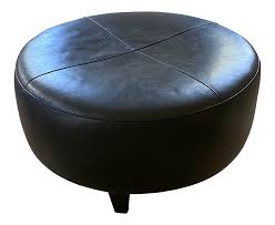 Skinny white marble top gold base mid century cocktail table. Round Black Leather Ottoman Coffee Table Chairish