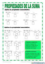 Propiedades de la suma worksheet for 4º de Primaria | Live Worksheets