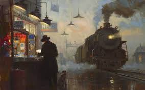 Vintage Black Train Wallpaper Railway Train Station Painting Steam Locomotive Train Vintage Classic Art Signs Oil Painting Train Artwork Classic Art Art
