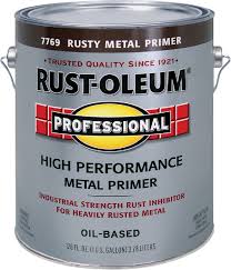 I found a local distributor of rustoleum paints and bought two gallons of the heavy duty rust inhibitive metal primer from them. Buy Rust Oleum Professional High Performance Rusty Metal Primer 1 Gal Red Brown